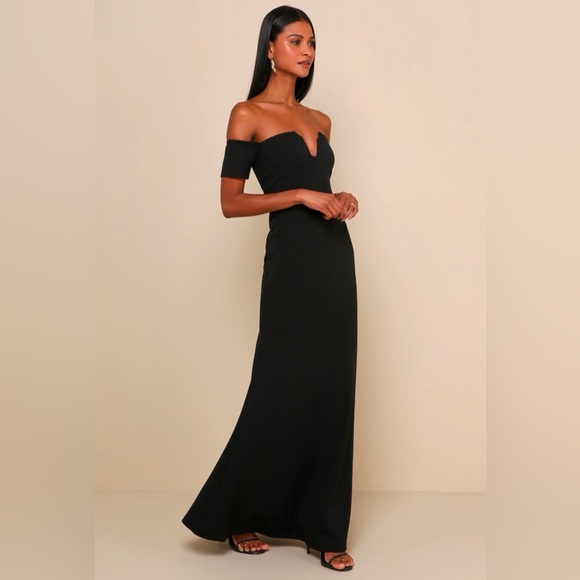 Lulus Dresses & Skirts - Lulu's Lynne Black Off-the-Shoulder Maxi Dress Formal Black Tie Size Small